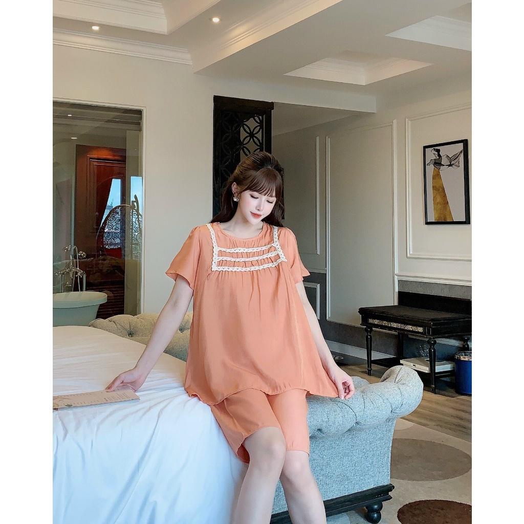 Bộ đồ bầu cộc tay ba ren ngực kết hợp sau sinh M52 - bauxinh