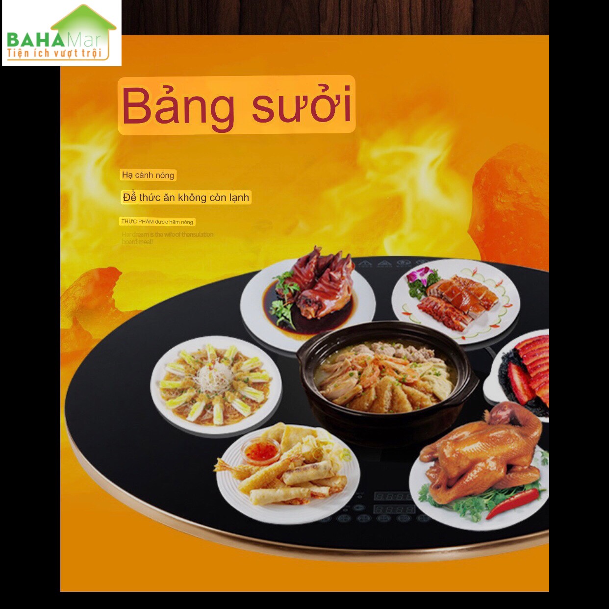 MÂM 80CM GIỮ ẤM MÓN ĂN SUỐT BỮA VÀ TÍCH HỢP KÈM BẾP NẤU LẨU Ở GIỮA CÓ THỂ XOAY TRÒN "BAHAMAR" Vừa giữ ấm thức ăn trong bữa vừa đun nấu tại bàn