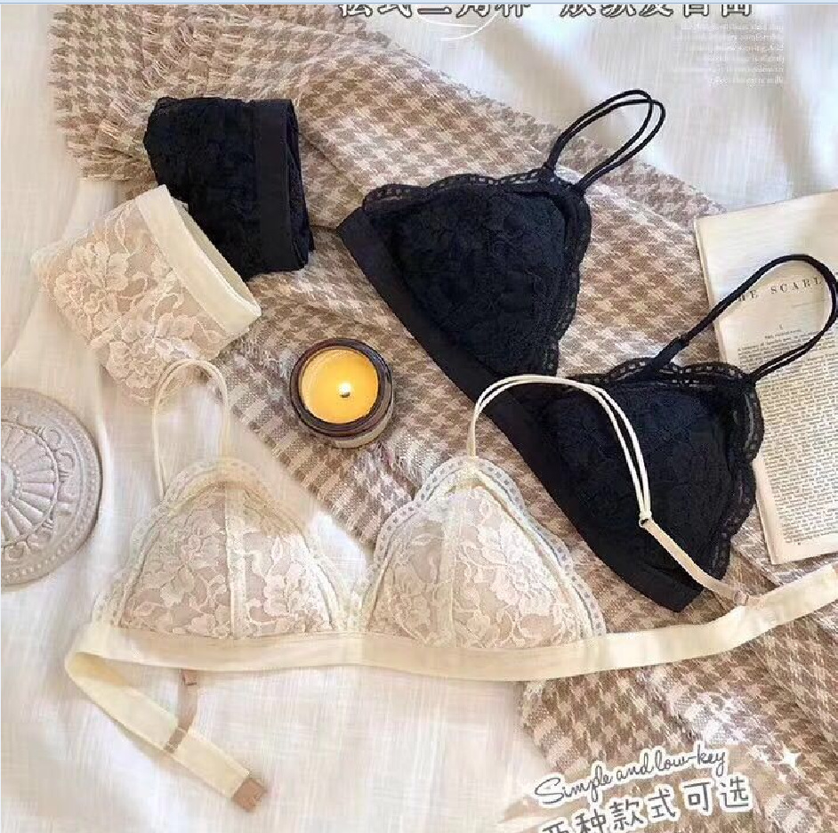 Set/Bộ đồ lót ren kiểu Pháp không gọng, dây mảnh thoải mái, thoáng khí LYEB013
