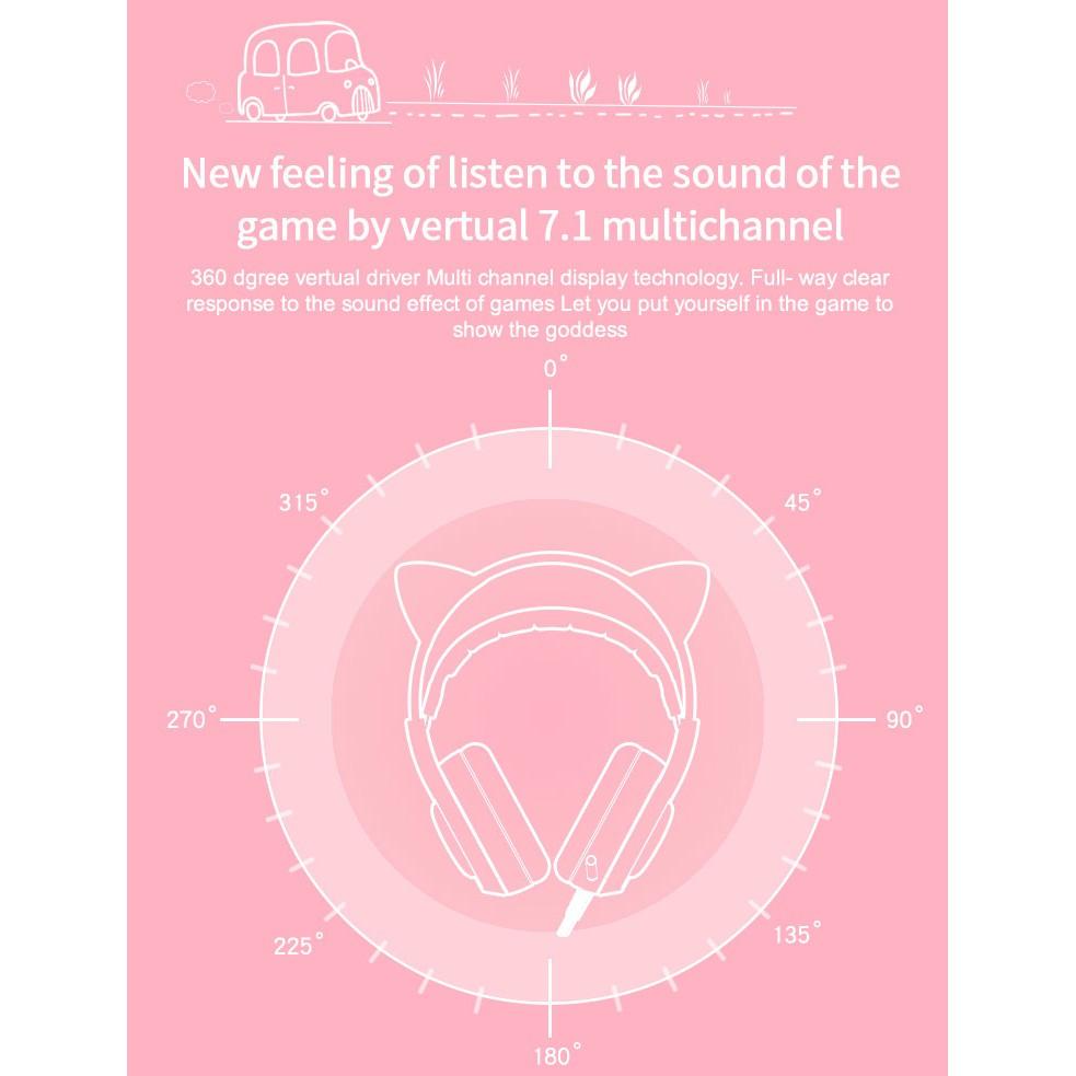 Tai nghe Gaming Somic G951 Pink tai mèo - USB Sound 7.1