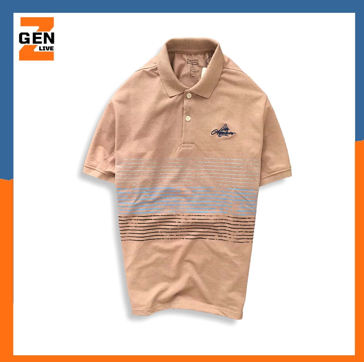 ÁO THUN NAM TAY NGẮN CỔ BẺ PHỐI SỌC NGANG, LOGO THÊU, TAY BO - LZPS151