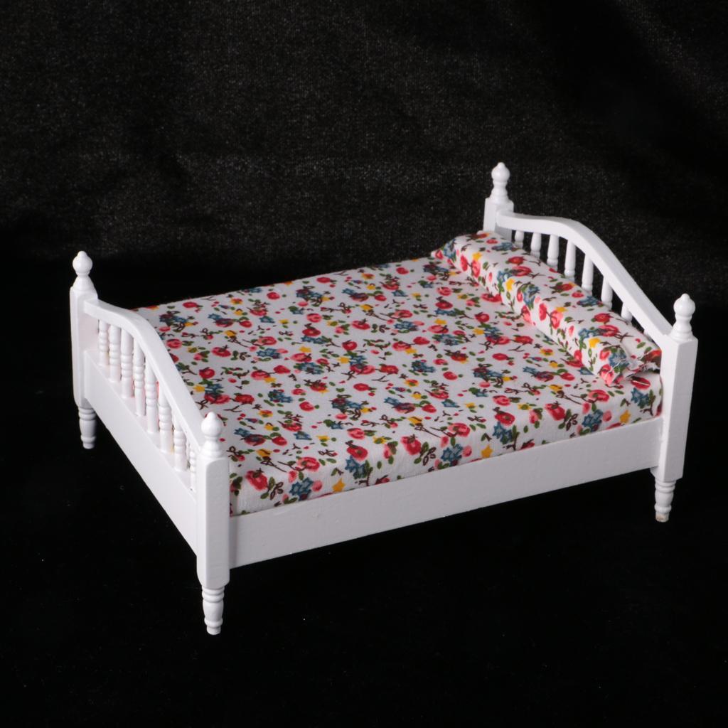 Miniature Wooden Bed Chair Cabinet Model for 1/12 Dolls House Bedroom Decor