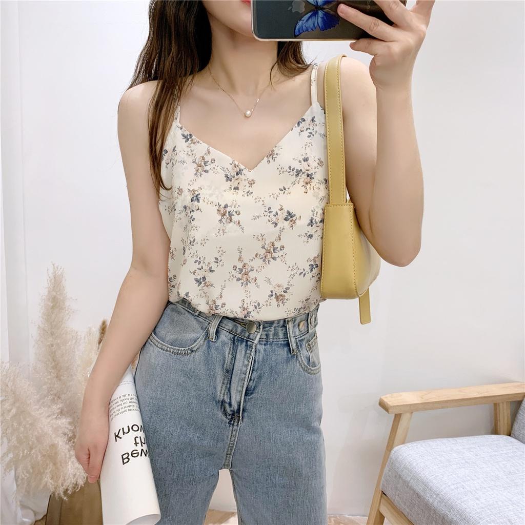 MS634 Áo hai dây nữ voan hoa nhí hè xuân