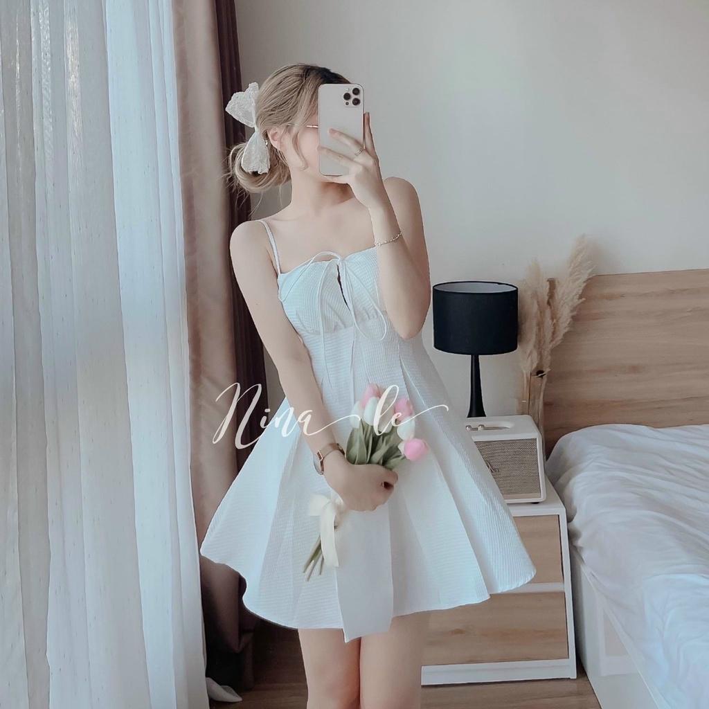 Đầm váy nữ 2 dây xếp ly xòe tiểu thư xinh xắn dành cho các nàng đi chơi, dự tiệc