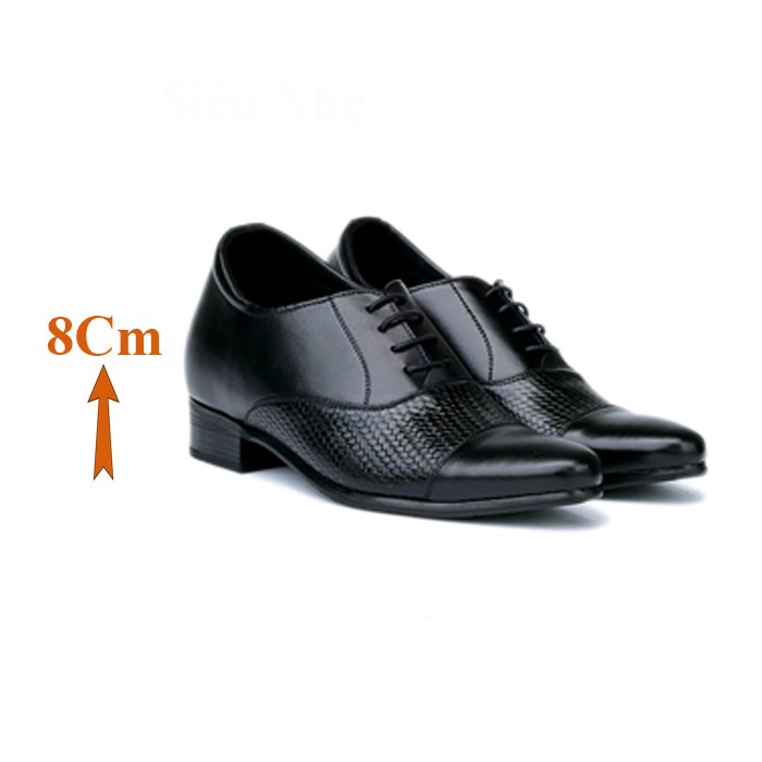 Giày Tăng Chiều Cao Nam T&TRA Tăng Cao 8Cm- S1038 Đen Phối Đệm- Chất Liệu Da Bò Cao Cấp, Đế Cao Su Ghép- Đế Pháp , Phần Tăng Cao Ẩn Bên Trong