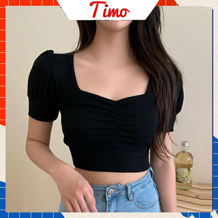 Áo croptop,Áo croptop nữ, tay phồng ngắn cổ vuông nhún ngực thời trang dễ phối đồ giá rẻ ACN001