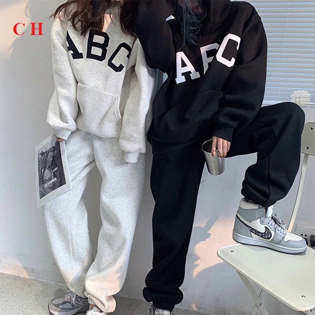 Sét bộ nỉ thu đông nữ ấm đẹp áo Hoodies và quần bom cá tính