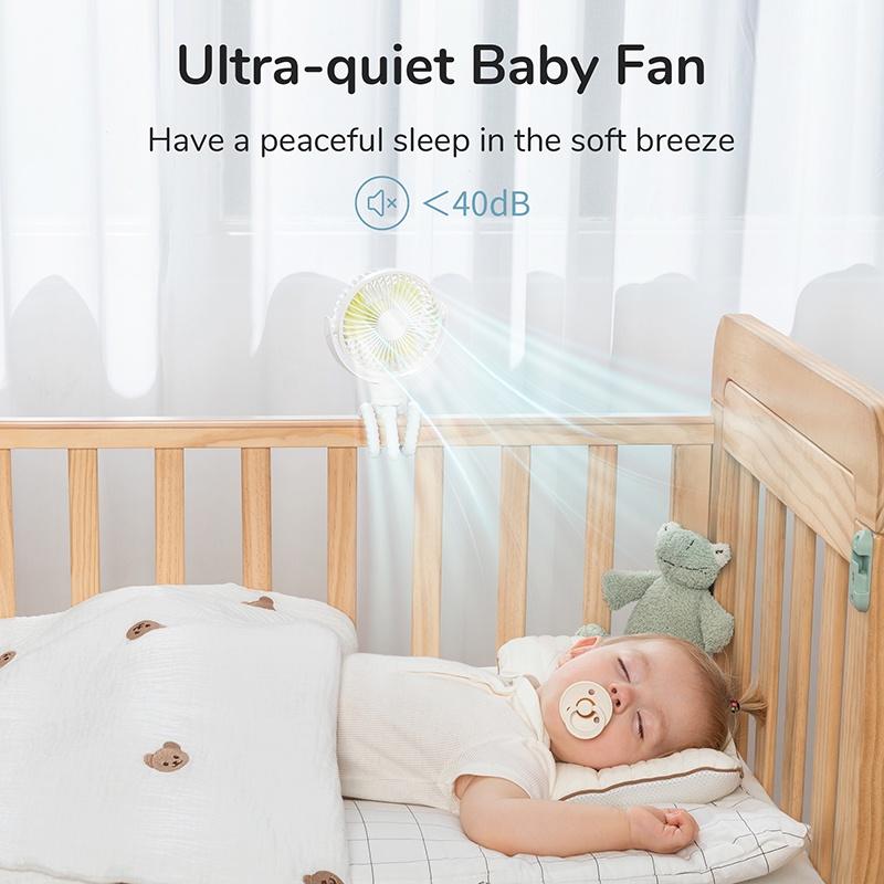 Quạt JISULIFE sạc USB có đế đỡ xoay 360° linh hoạt cho xe đẩy/ cầm tay/ ô tô đa năng-Hàng chính hãng