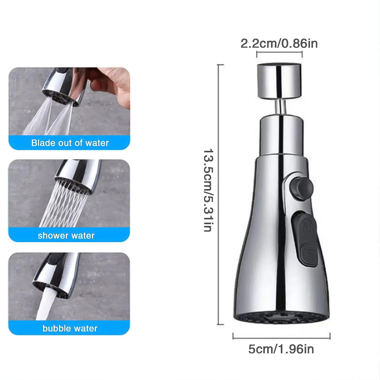 Đầu nối vòi rửa chén bát đa năng chống bắn xả 3 chế độ tiện lợi xoay 360 độ