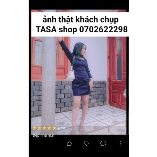 TSL Ảnh thật Đầm body khoét ngực, dây cổ tay dài màu đen thời trang Tasa