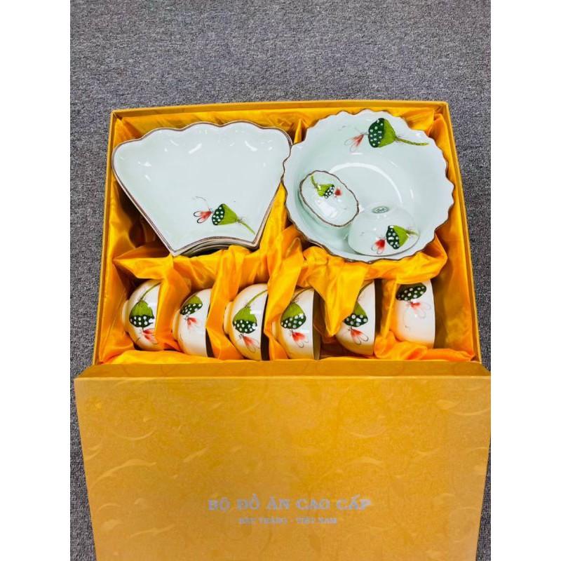 Bộ bát đĩa hoa mặt trời vẽ tâm sen