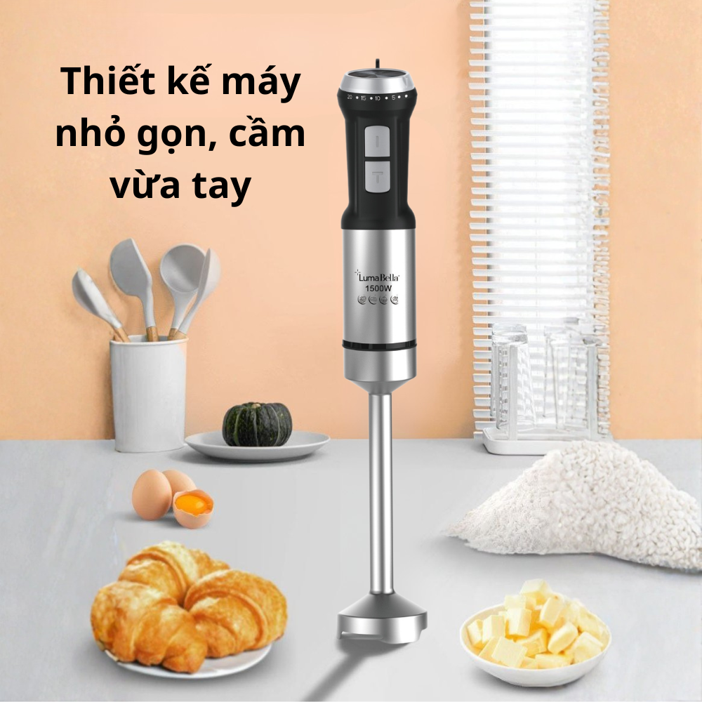 Máy xay cầm tay đa năng Lumabella LB-52020 công suất 1500W, lưỡi dao sắc bén xay nhuyễn mọi thực phẩm - HÀNG CHÍNH HÃNG