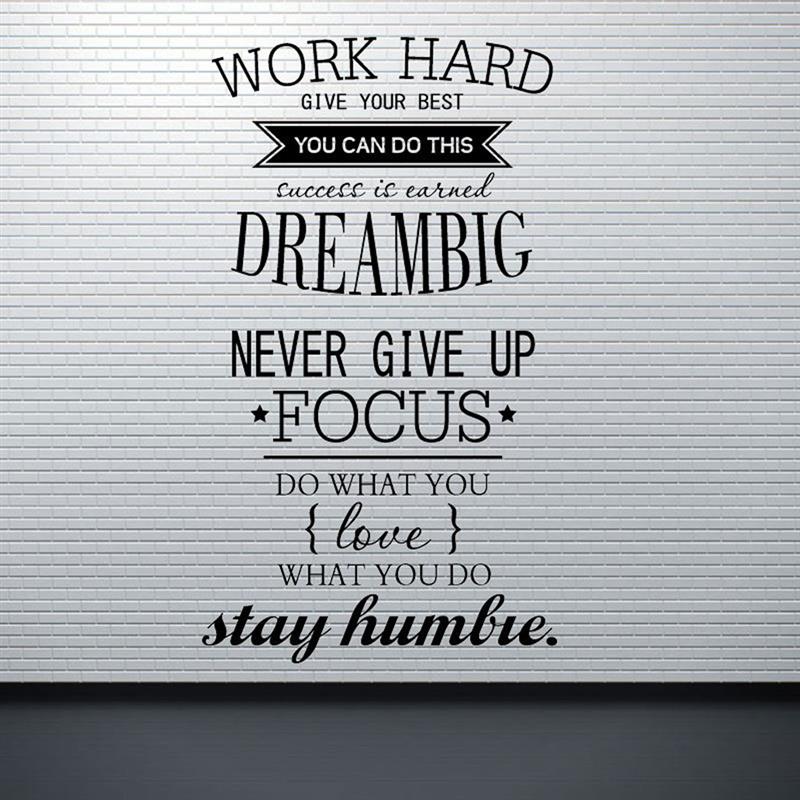 Decal dán tường Tiếng anh ý nghĩa và tạo động lực Work Hard - Dream Big - Never give up