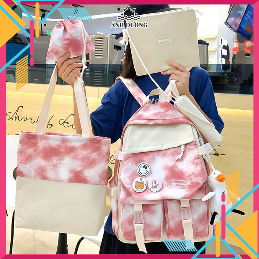 Set 5 món balo nữ đi học đi chơi thời trang hàn quốc Ánh Dương Clothing TB28 màu lem cho học sinh sinh viên chống thấm nước tặng kèm phụ kiện trang trí dễ thương