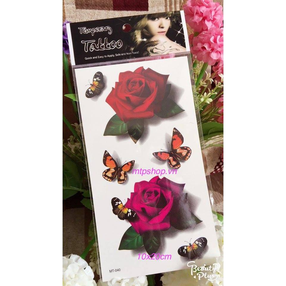 Hình xăm dán hoa hoa hồng 2 bông 10x20cm- tặng đồng size khi mua từ 5 tấm