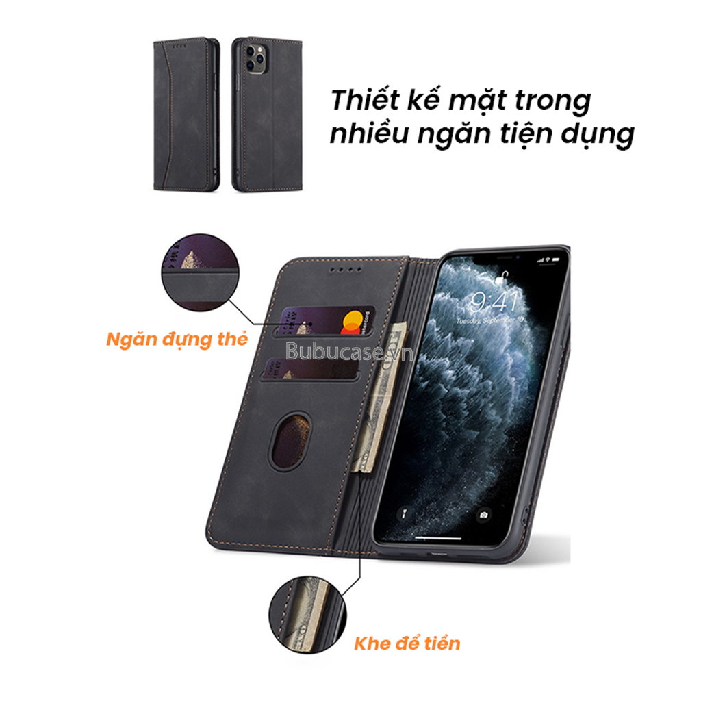 Bao Da Cho Iphone - Sọc Đứng, Không Gài, Có Khe Cắm Thẻ