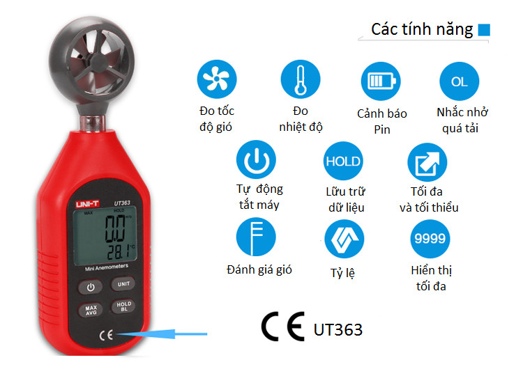 Máy đo tốc độ gió điện tử cầm tay UT363 (Tặng kèm miếng thép đa năng 11in1)