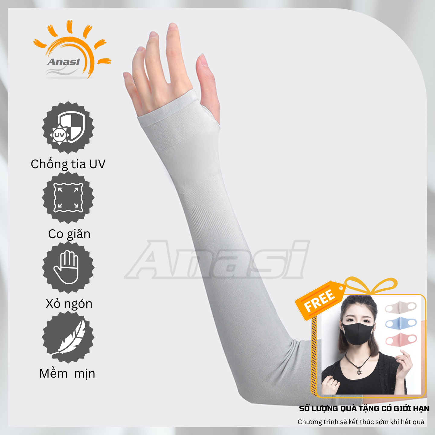 Găng tay chống nắng, cản tia UV, xỏ ngón nam nữ Anasi OBR34 - Vải dệt, co giãn tốt