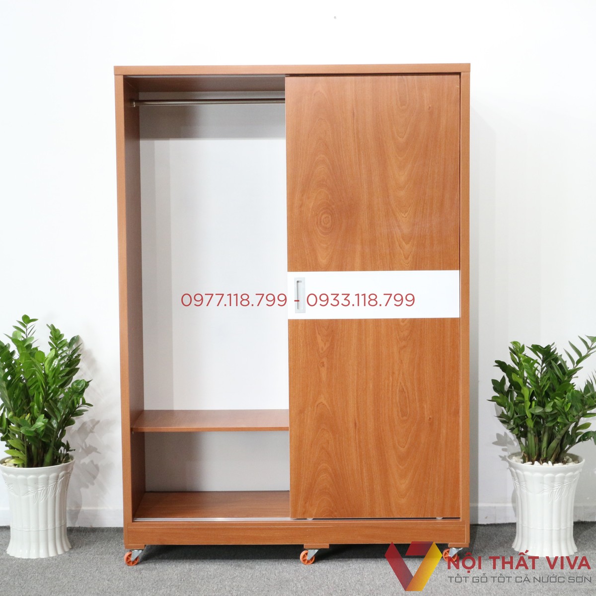 Tủ Quần Áo Cửa Lùa 1m4X2m Gỗ MDF Màu Xoan Đào Chỉ Trắng Hiện Đại