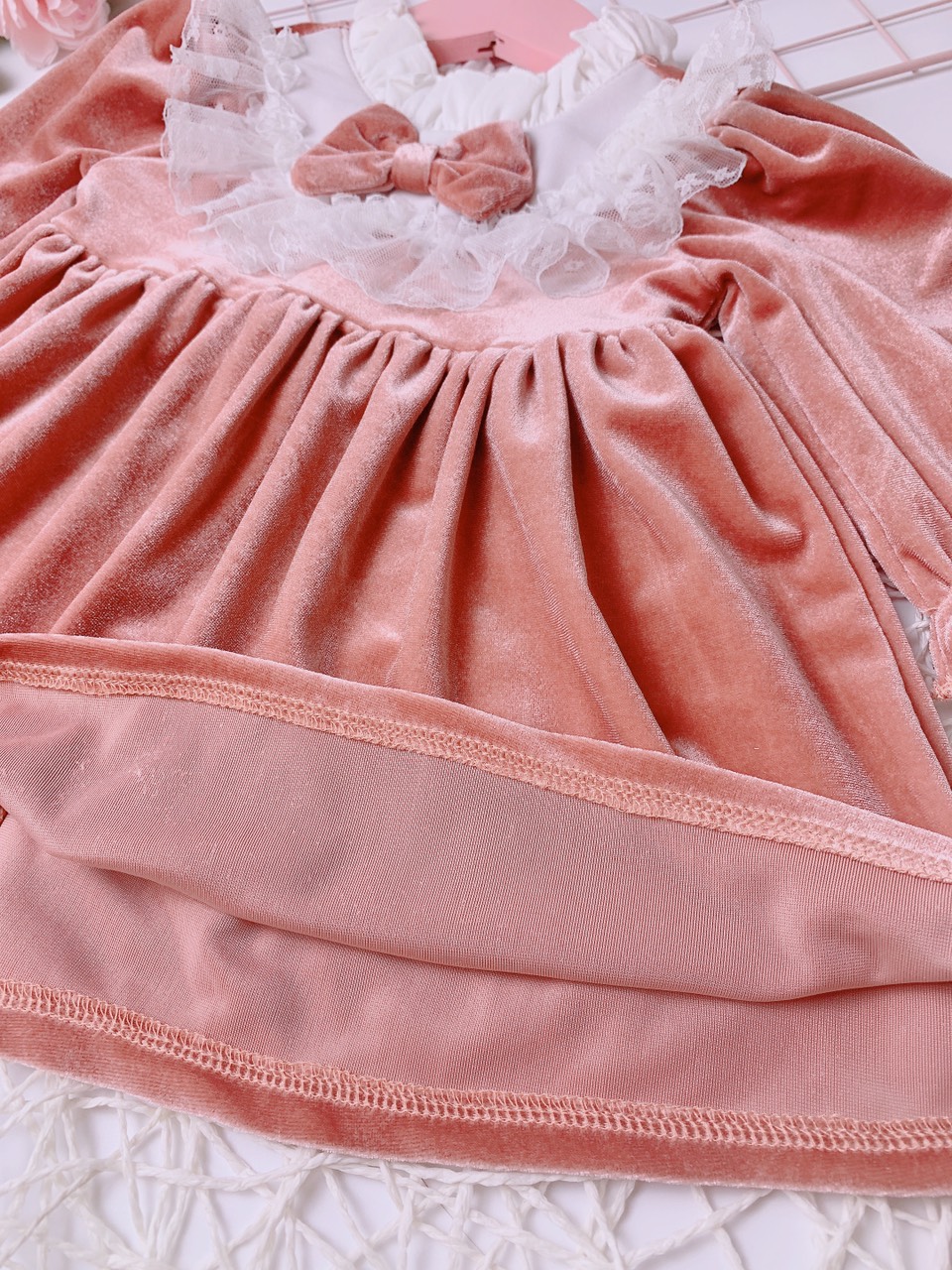 Váy thu đông bé gái Như Ý House - đầm nhung hồng xinh xắn cho bé từ 7-22 kg