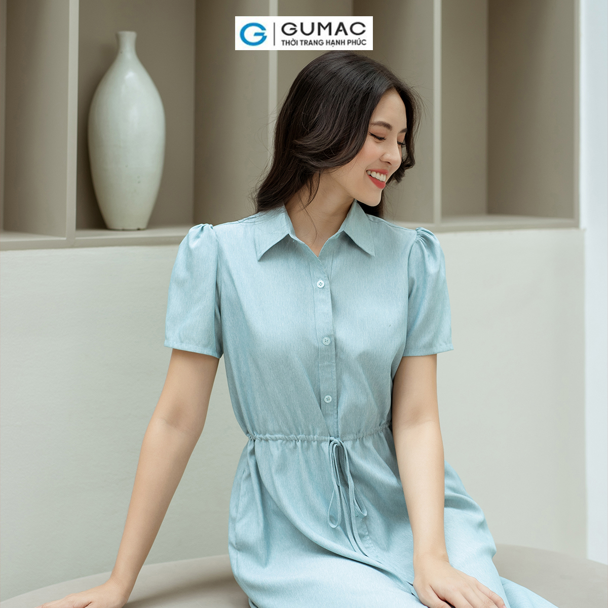 Đầm suông rút dây eo GUMAC DD08026