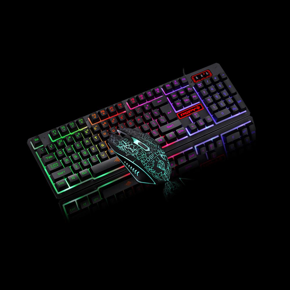USB Wired Gaming Keyboard and Mouse Combo Waterproof Rainbow Backlit 2000DPI for Home Office