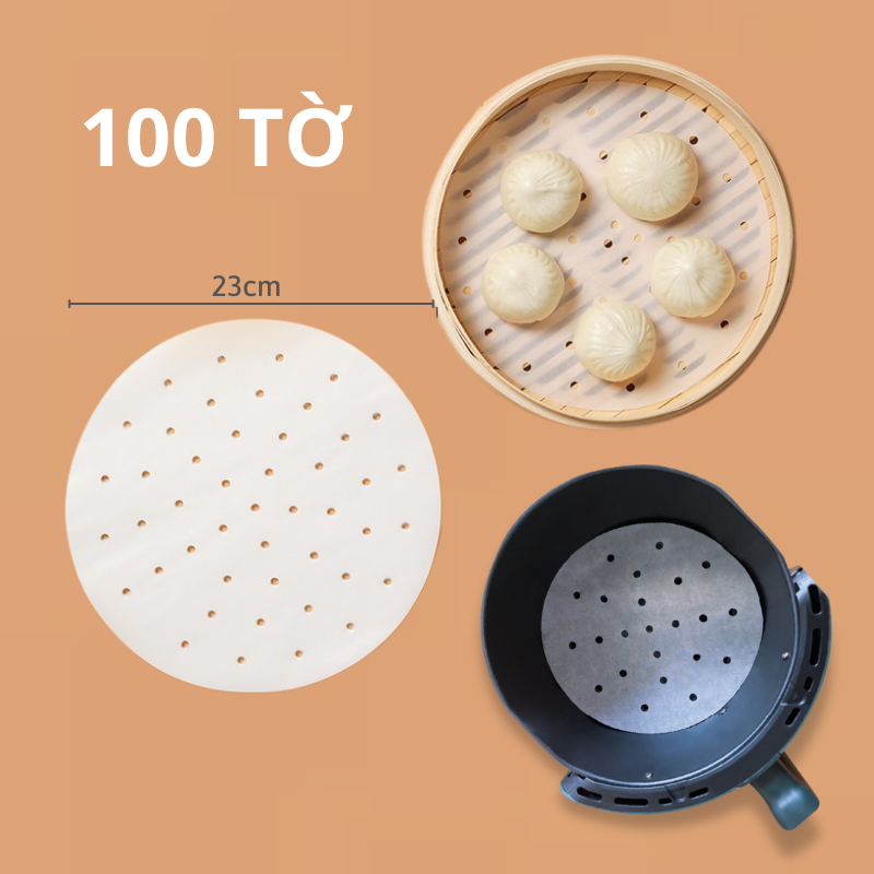 Giấy nến cho nồi chiên không dầu cắt sẵn đục lỗ chống dính chịu nhiệt - Giấy lót bánh bao lót xửng