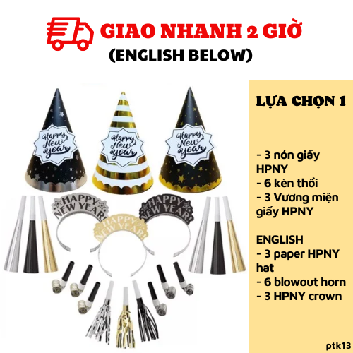 Bộ nón tiệc năm mới vàng đen cho 6 khách ptk13
