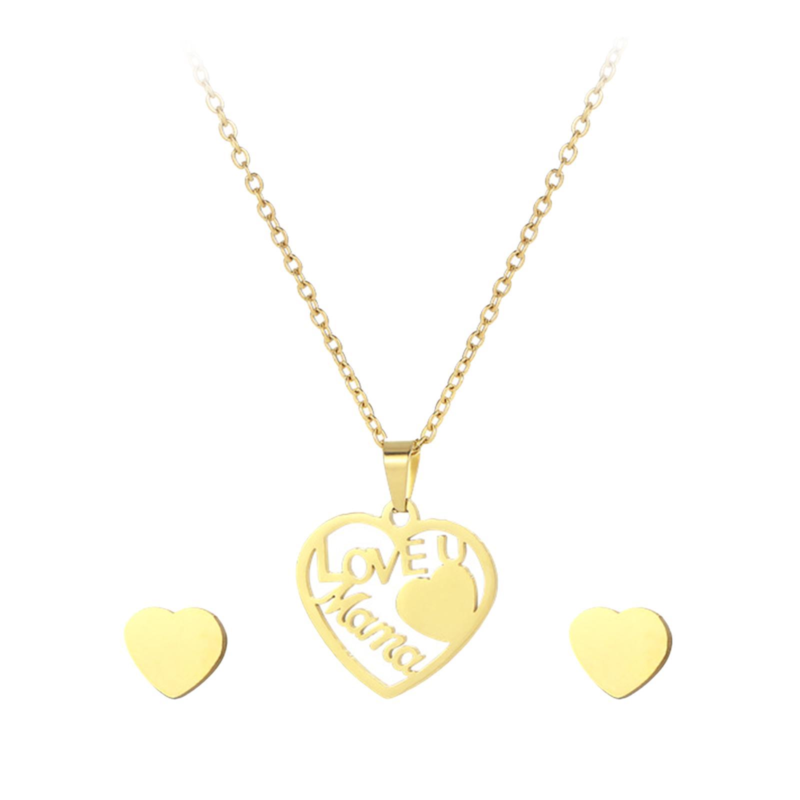 Love Mom Pendant with 2 Ear Stud Earrings Mother's Jewelry Stainless Steel