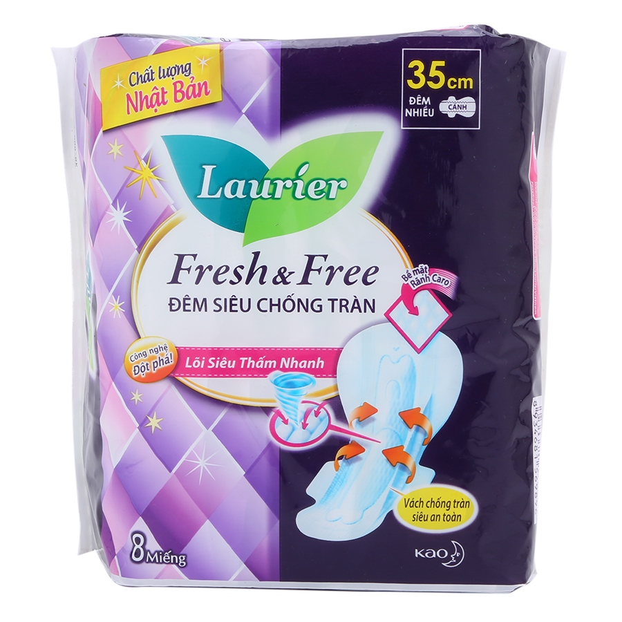 Combo 2 Gói Băng Vệ Sinh Laurier Fresh &amp; Free Đêm Siêu Chống Tràn 35 cm - 8 Miếng