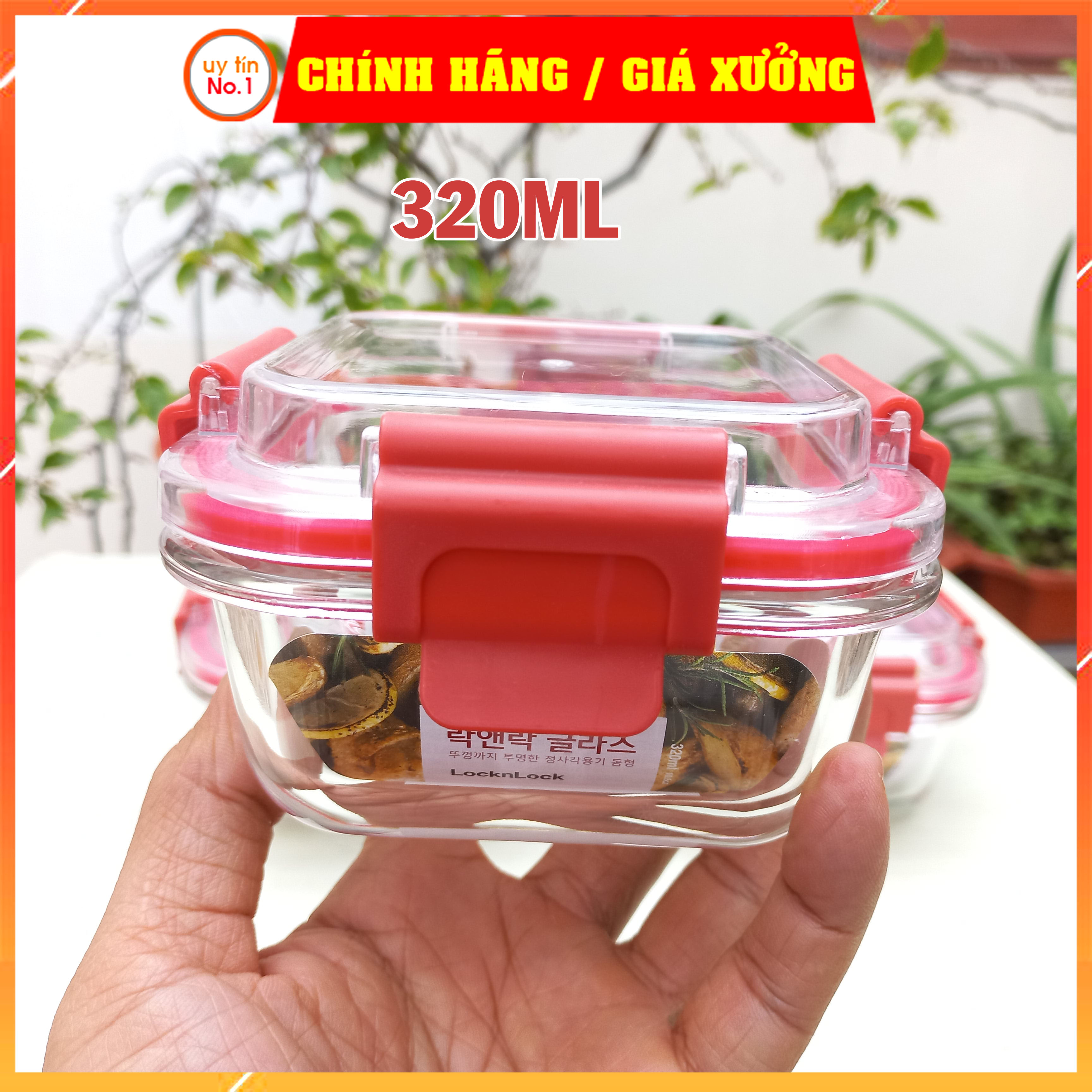 Hộp đựng thực phẩm Lock&amp;Lock chính hãng bằng thuỷ tinh LLG238 320ml LLG239 520ml LLG242 800ml nắp màu đỏ