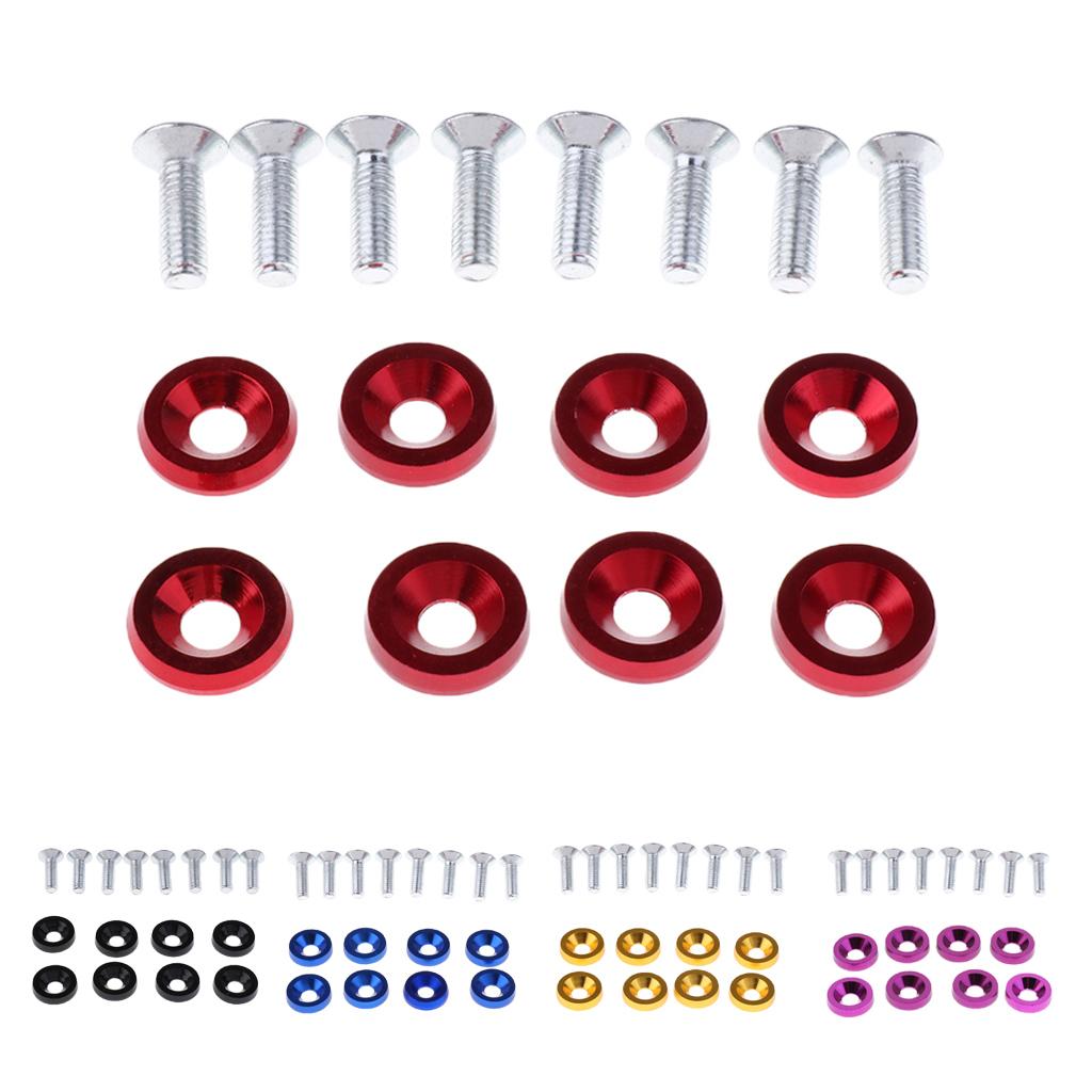8 Sets M6 Bumper Washer Bolt Engine Bay Screw Kit CNC Billet Aluminum Red