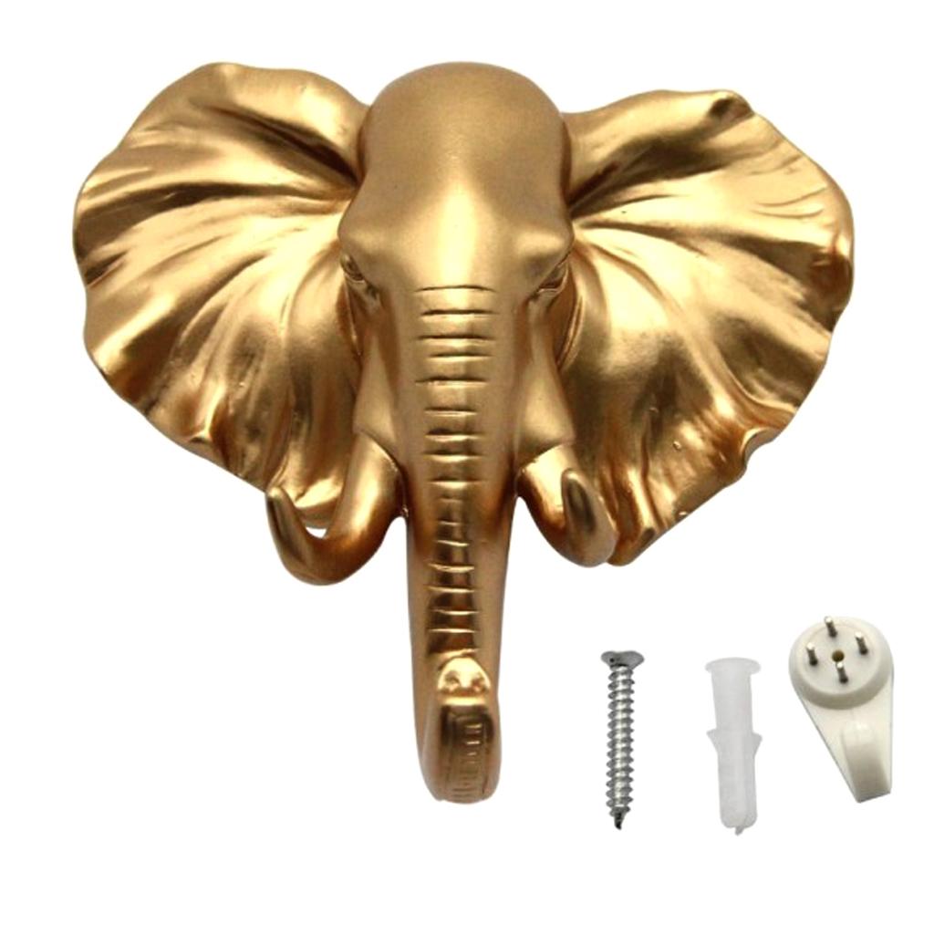 Resin Animal Head Hook Hanger Rack Wall Mount Gold Elephant + Rhino +Giraffe