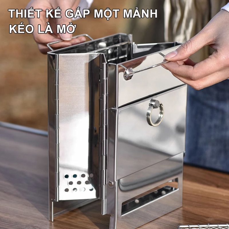 Bếp Củi Gấp Di Động Thiết Bị Cắm Trại Bàn Củi Inox Bếp Củi Nấu Nước Bếp Nướng Mini  Đi Dã Ngoại , Du Lịch Phượt , Cắm Trại Gấp Siêu Gọn