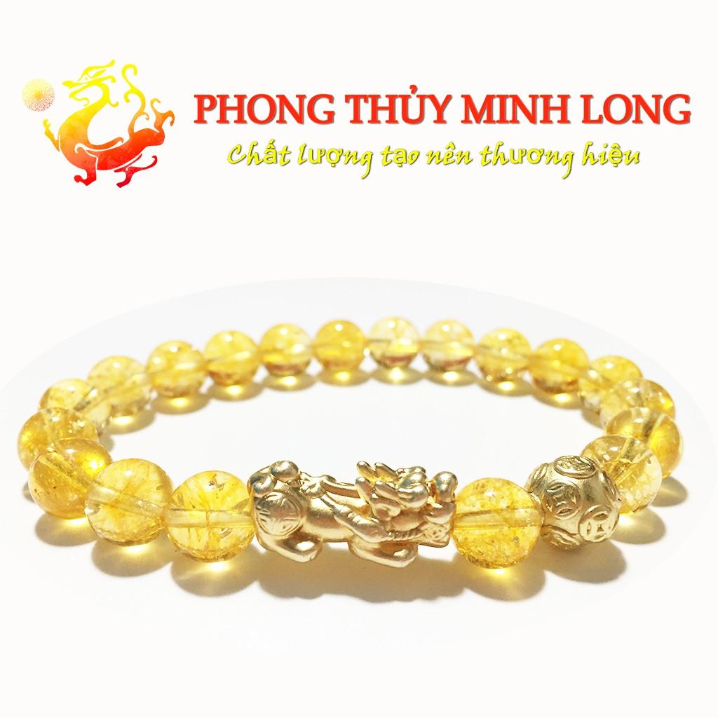 Vòng tay đá. Thach Anh Vàng chất lượng 5A mix Tỳ Hưu và 1 hạt Kim Tiền Vàng hợp người mệnh Thổ và Kim