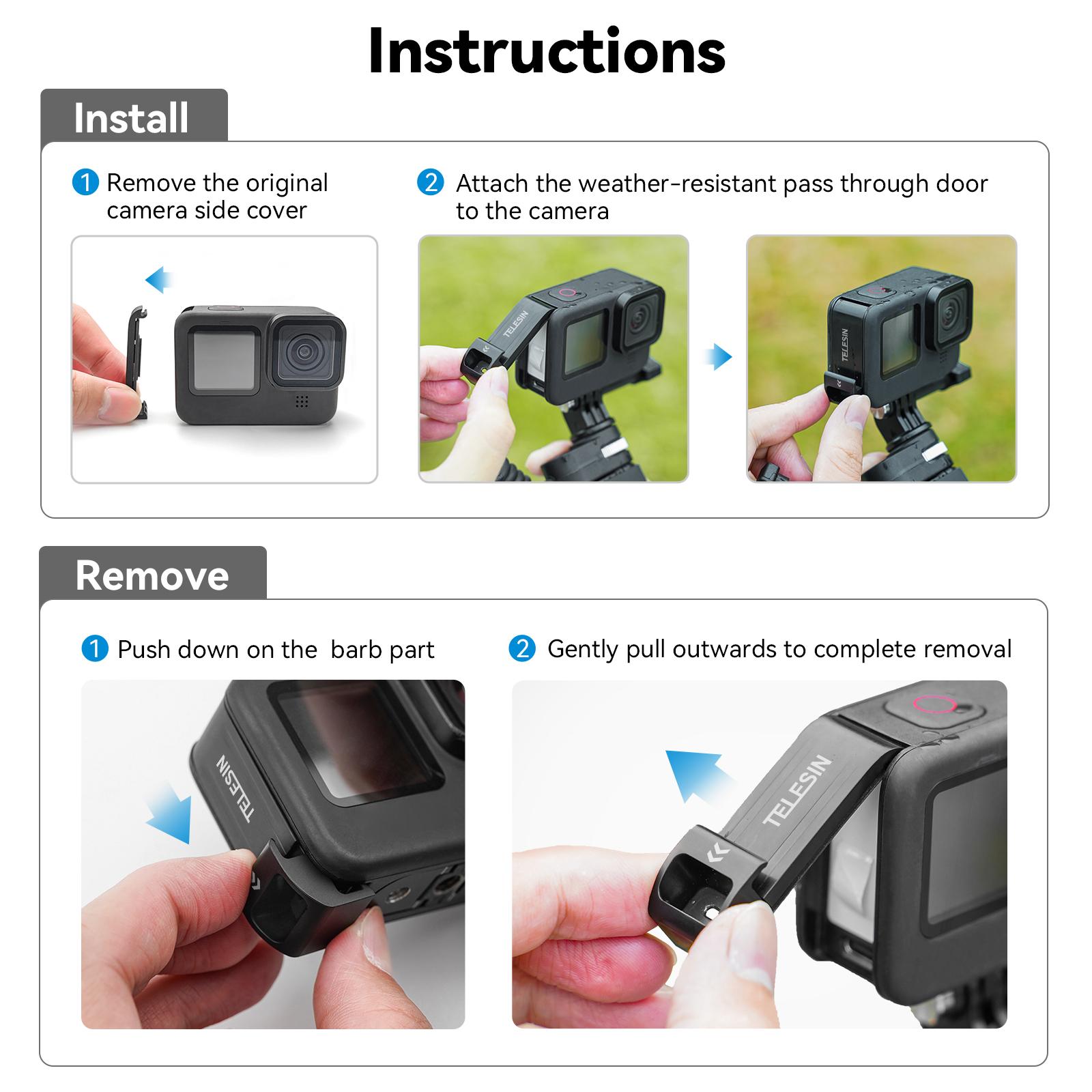 TELESIN Cho GoPro 11 10 9 Nắp Bên Chống Nước Có Thể Tháo Rời Dễ Dàng Nắp Sạc Type-C Cổng Cho GoPro 11 Hero 9 10 11 Pin