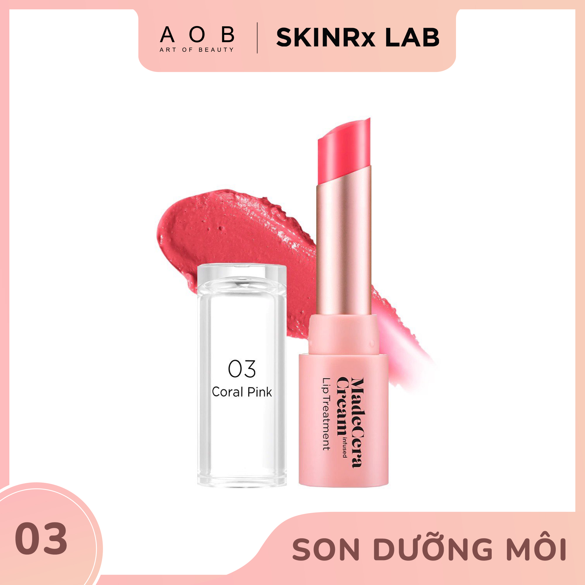 Son Dưỡng Làm Mềm Môi Skinrx Lab MadeCera Cream Lip Treatment 03 Coral Pink - HSD: 12/01/2023