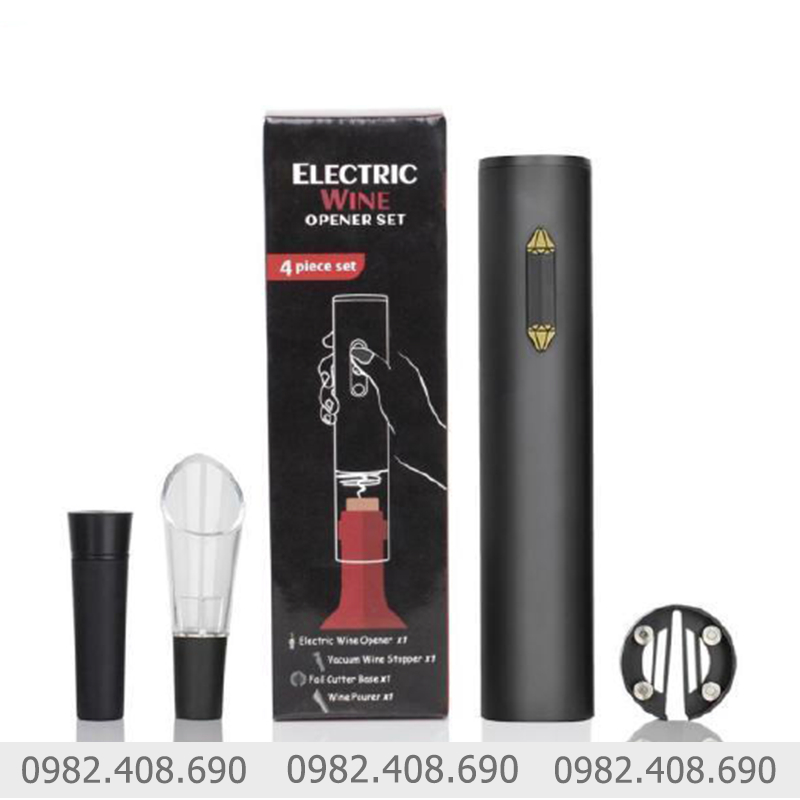 Bộ khui rượu Vang bằng điện 4 món nút hình Kim cương