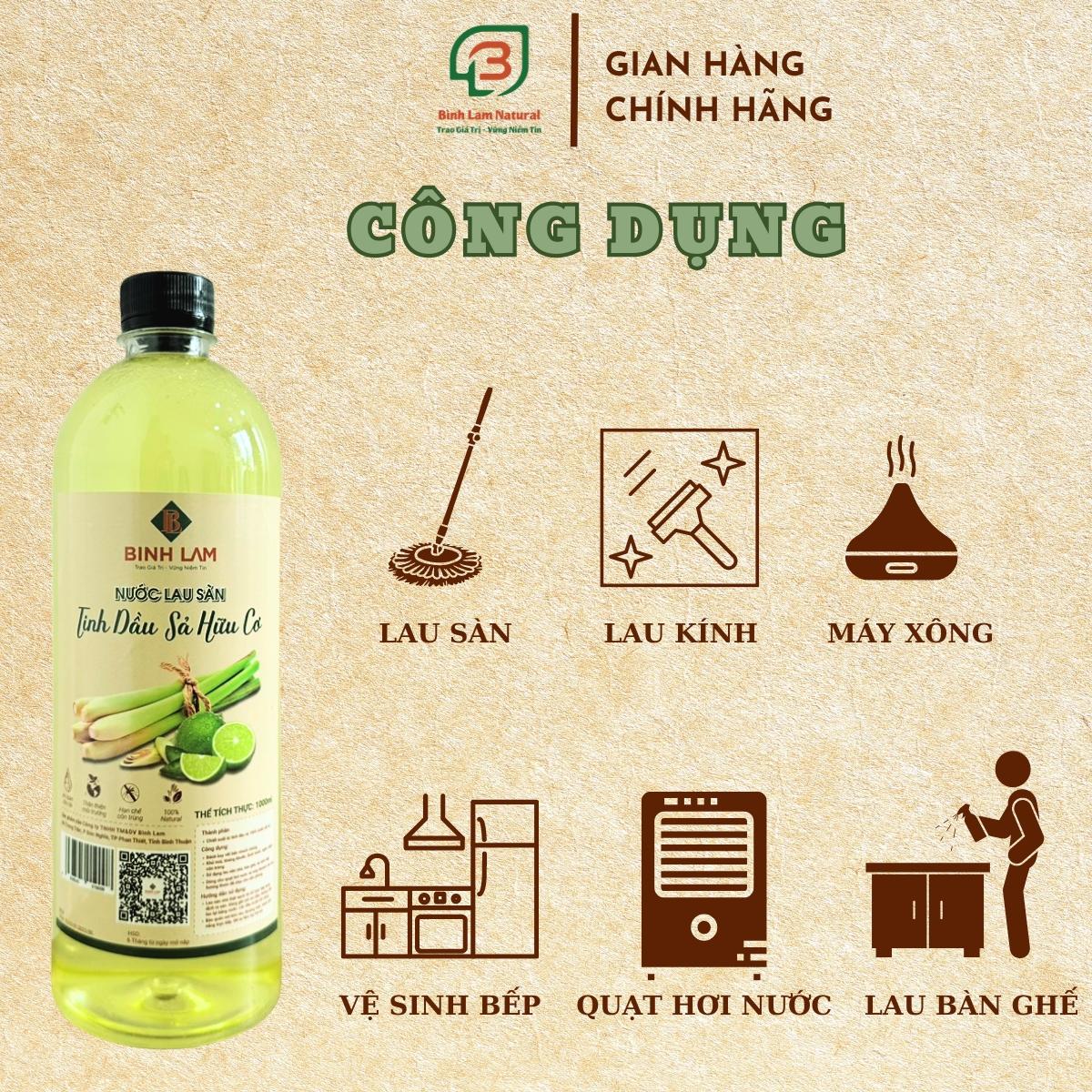 Combo 02 Nước lau sàn nhà tinh dầu sả đuổi muỗi, khử mùi, diệt khuẩn Bình Lam Natural 1000ml - 250ml