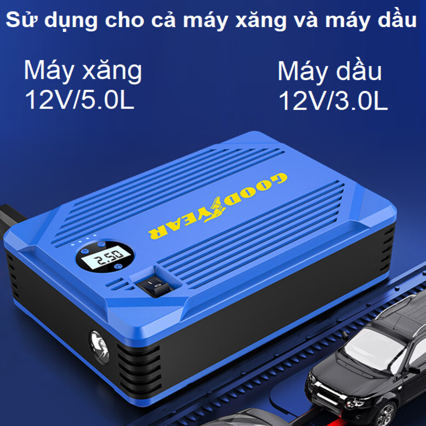 Bộ kích n.ổ, kiêm bơm lốp và sạc dự phòng dung lượng 10.400mAh dùng cho ô tô. Thương hiệu Mỹ cao cấp Goodyear GY-5282 - HÀNG CHÍNH HÃNG