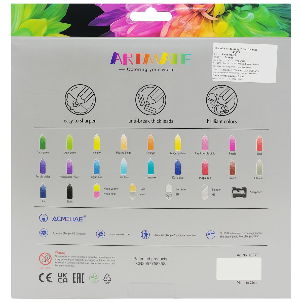 Hộp 24 Bút Chì Màu Vẽ 2 Đầu - Acmeliae 43979