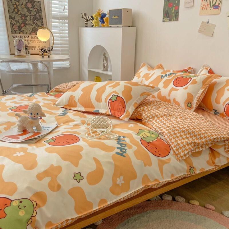 Bộ Chăn Ga Cotton Poly Beo Cam