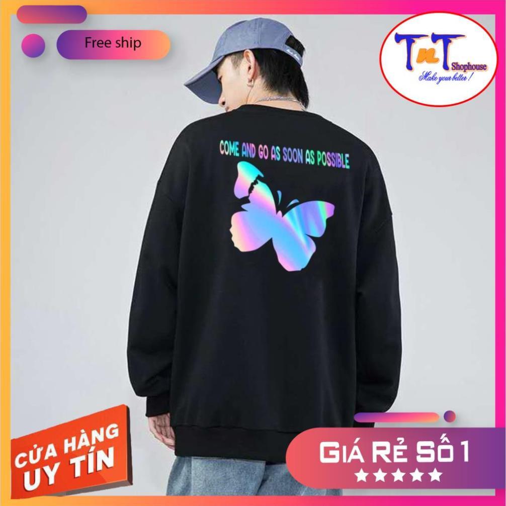 AS08 Áo Sweater Con Bướm Phản Quang Áo Nỉ Dài Tay Unisex Nam Nữ thời trang sinh viên học sinh cao cấp