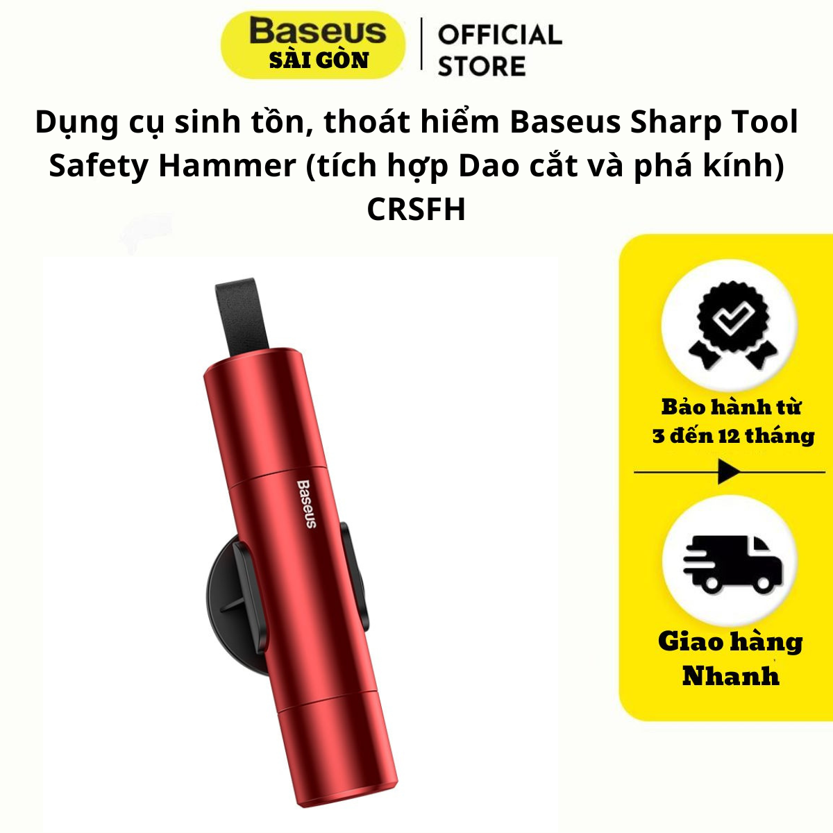 Dụng cụ sinh tồn, thoát hiểm Baseus Sharp Tool Safety Ham-mer (tích hợp Dao cắt và phá kính) CRSFH- Hàng chính hãng