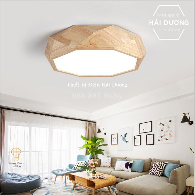 Đèn Ốp Trần Gỗ Đa Giác DGT-5010 - Đường Kính 65cm - 3 Chế Độ Ánh Sáng  - Decor Trang Trí Căn Phòng