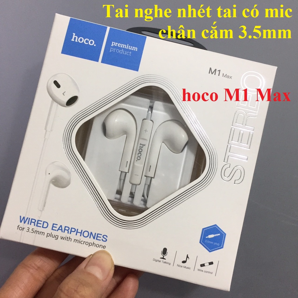 Tai nghe nhét tai dây cắm 3.5mm hỗ trợ mic cho điện thoại laptop hoco M1 Max _ Hàng chính hãng