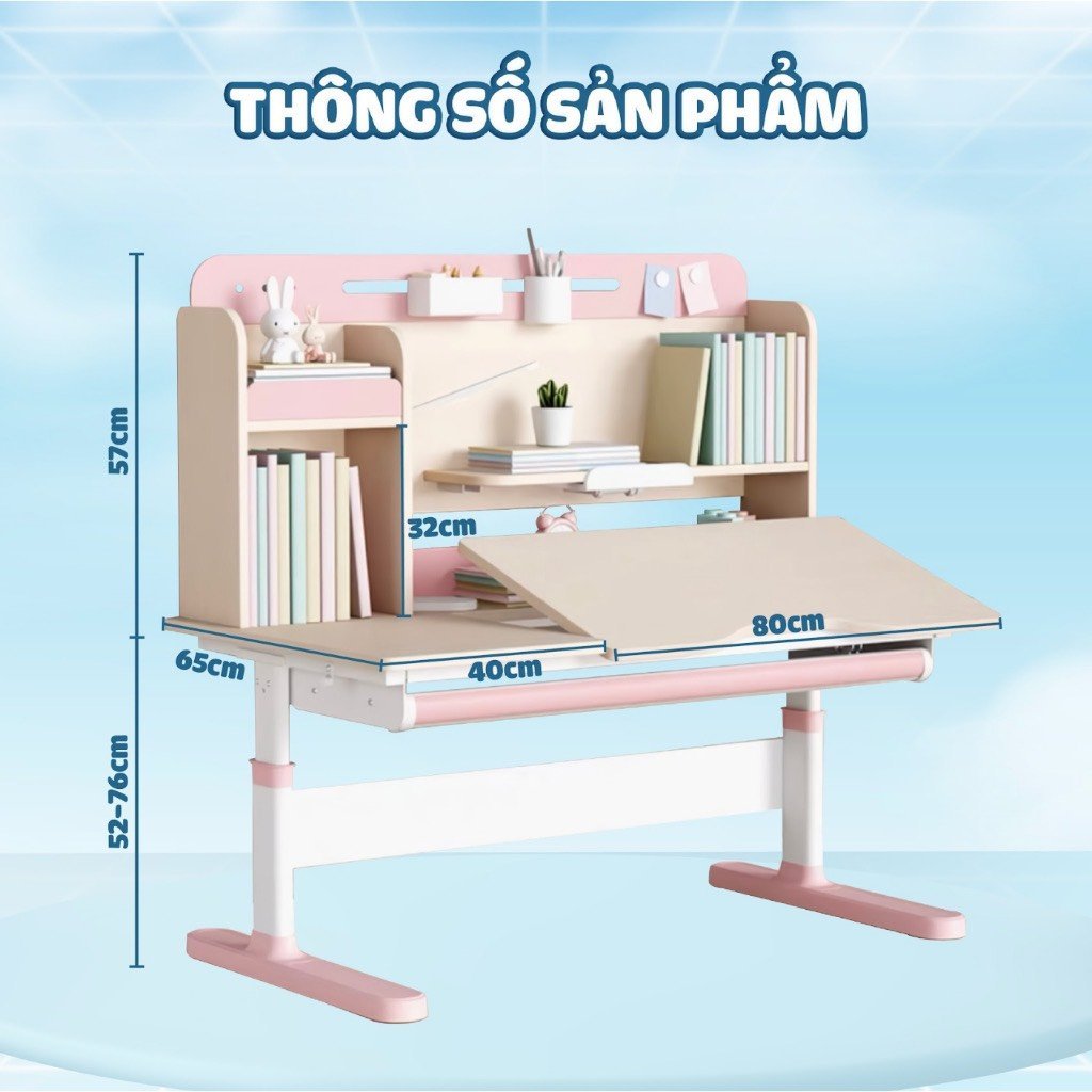 Bàn học sinh thông minh đa năng, nâng hạ tay quay, điều chỉnh góc nghiêng, chống cận Juno sofa CTIRPro100 kèm đèn ngang 120cm