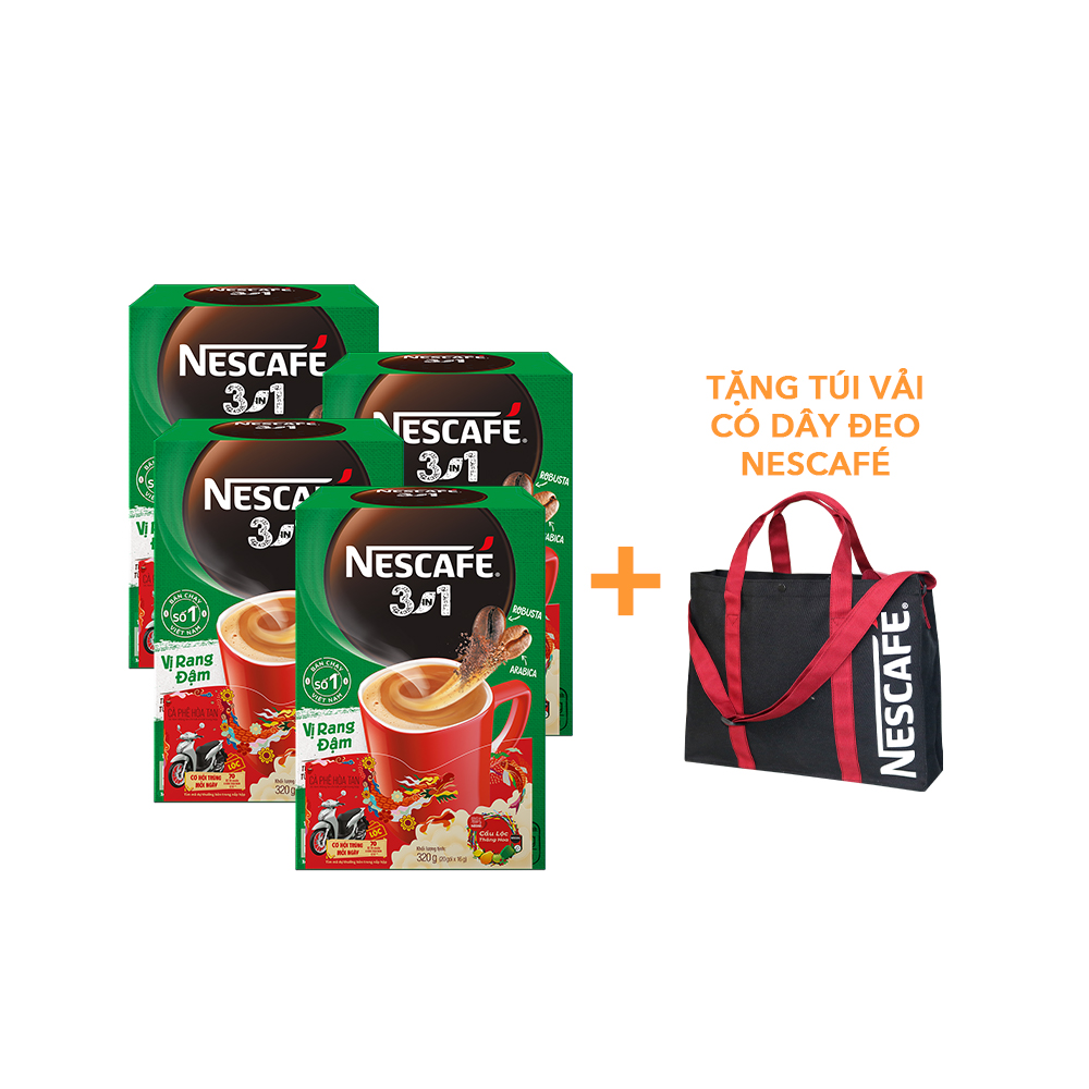 [Tặng Túi vải có dây đeo Nescafé] Combo 4 Hộp Nescafé 3in1 VỊ RANG ĐẬM (16g x 20 gói) - Phiên bản Tết 2024