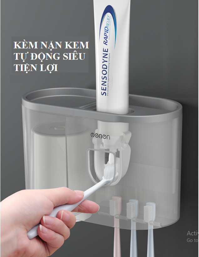 Kệ nhà tắm đa năng dán tường tặng kèm ly hít từ tính , hộp để bàn chải đánh răng nhả kem tự động OENON cao cấp GD456-HBCOENON