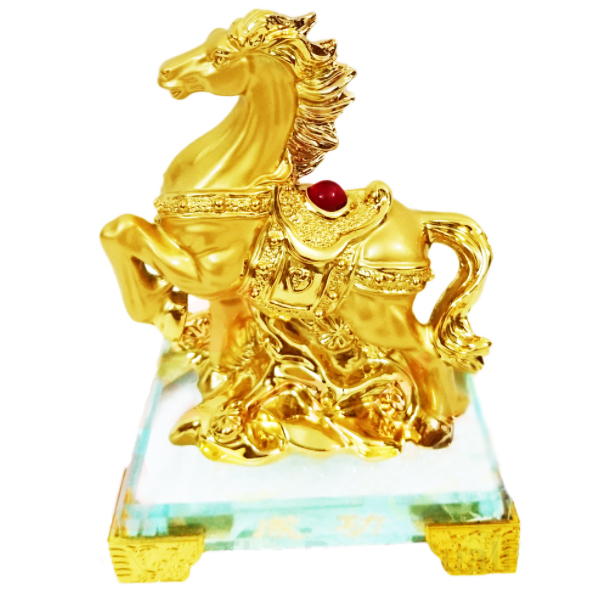 Tượng ngựa vàng đế kính thủy tinh cao cấp - MÃ PHI THIÊN